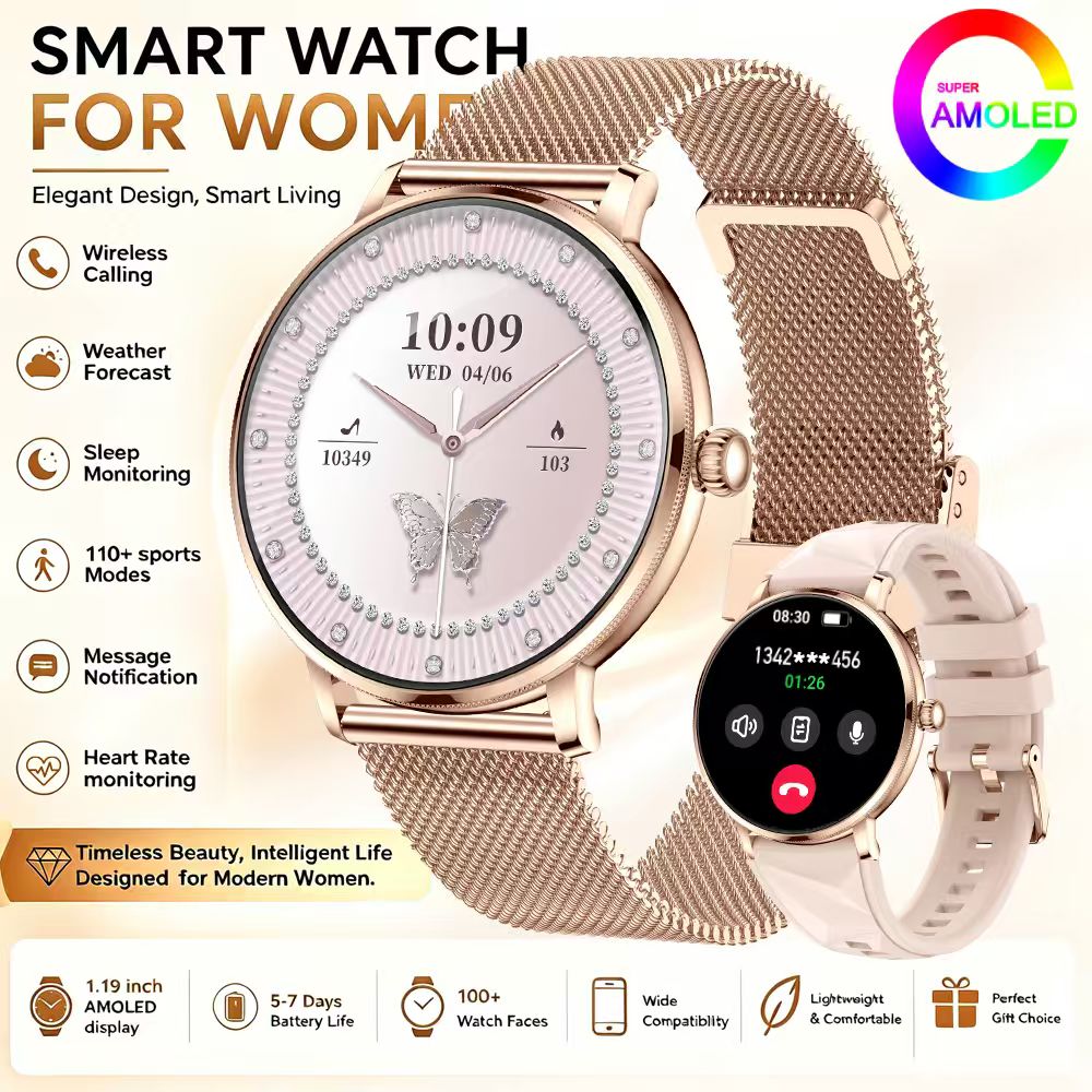 Smartwatch Stylish Watches For Women - Montre connectée élégante de qualité militaire,