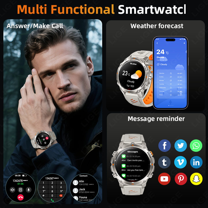 LIGE robuste GPS piste montre  - Smartwatch Watches For Men With Gps avis et prix